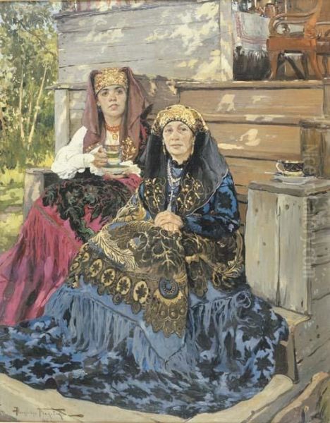 The Tea Drinkers Oil Painting by Aleksander Vladimirovich Makovskii