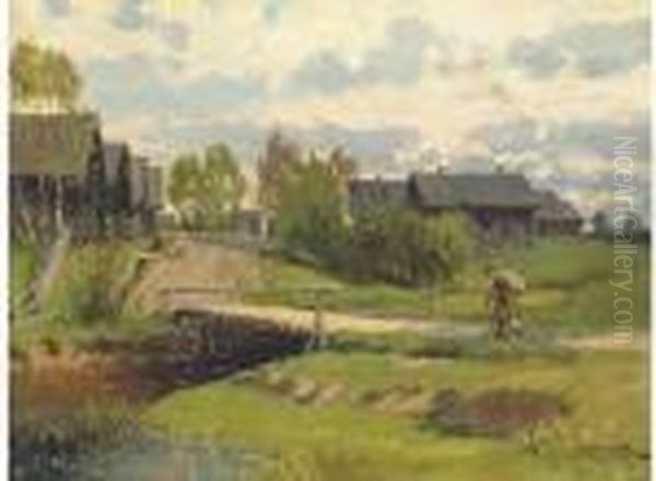 Village Scene Oil Painting by Aleksander Vladimirovich Makovskii