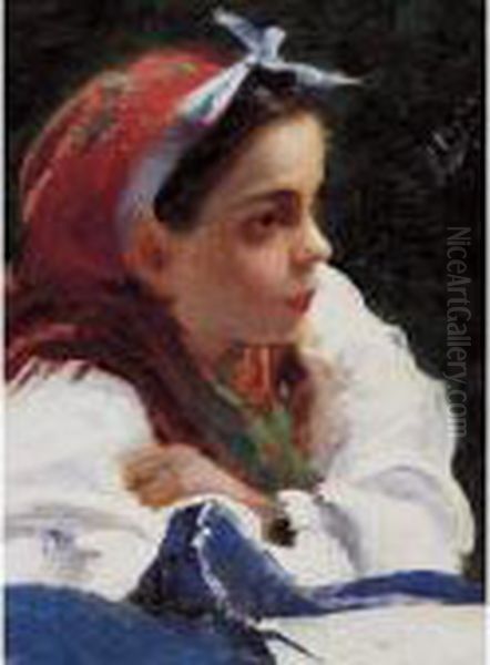 Portrait Of A Young Girl Oil Painting by Aleksander Vladimirovich Makovskii