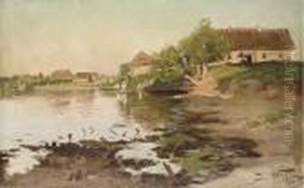 Village Pond Oil Painting by Aleksander Vladimirovich Makovskii