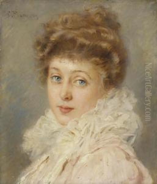 Portrait Of An Elegant Woman Oil Painting by Konstantin Egorovich Makovsky