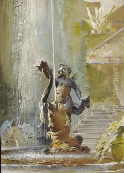 A Fountain Oil Painting by Konstantin Egorovich Makovsky