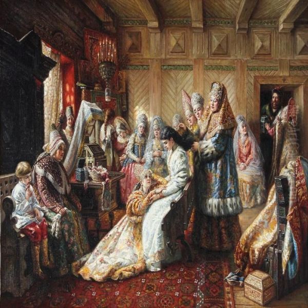 Preparing For The Wedding Oil Painting by Konstantin Egorovich Makovsky