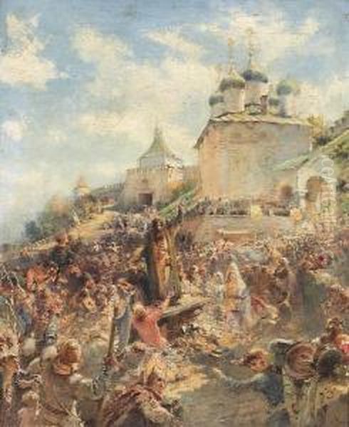 'the Appeal Of Minin To The People Of Nizhninovgorod' Oil Painting by Konstantin Egorovich Makovsky