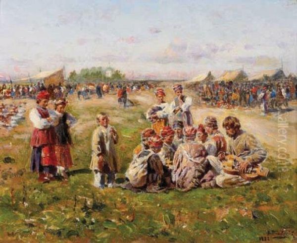 Fete Paysanne Oil Painting by Konstantin Egorovich Makovsky