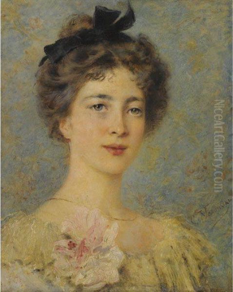 Portrait Of An Elegant Lady Oil Painting by Konstantin Egorovich Makovsky