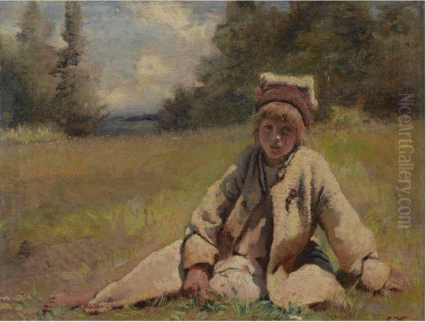 Peasant Boy In A Meadow Oil Painting by Konstantin Egorovich Makovsky