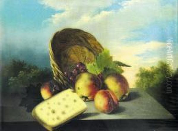 Pesche E Formaggio In Un Paesaggio Oil Painting by Francesco Malacrea