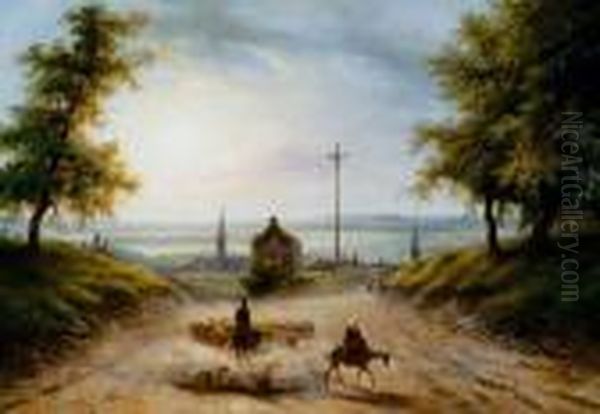 Caen : Vue Du Haut De La Route De La Delivrande Oil Painting by Louis Claude Malbranche