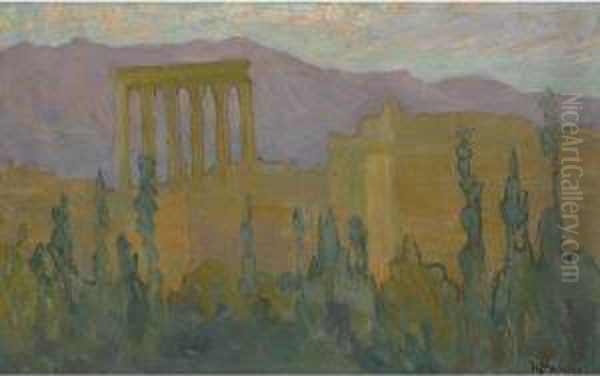 The Temple Of Baalbek, Lebanon Oil Painting by Konstantinos Maleas