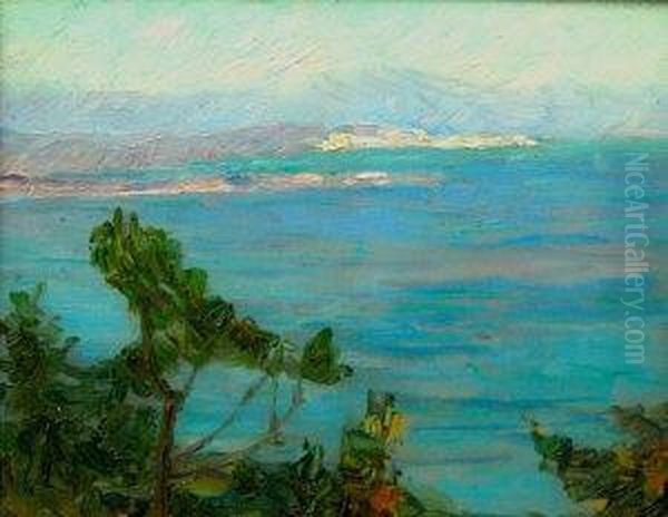 View Along A Mediterranean Coast Oil Painting by Konstantinos Maleas