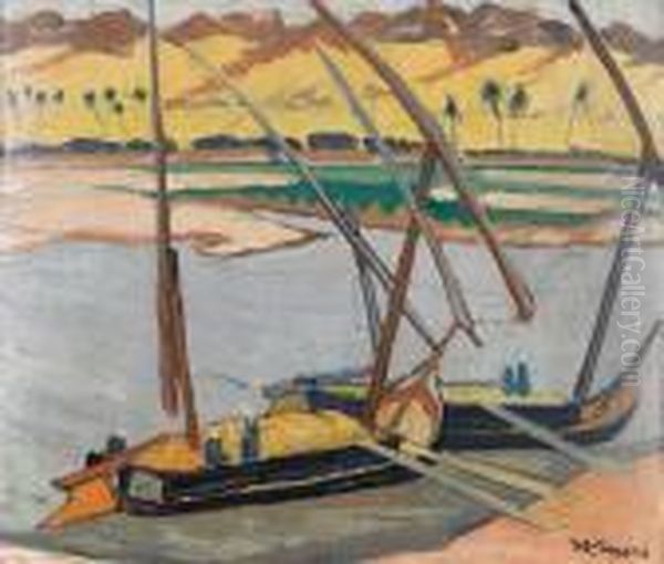 Boats On The Nile Oil Painting by Konstantinos Maleas