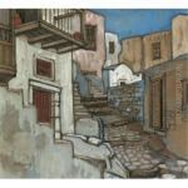 Houses In Naxos Oil Painting by Konstantinos Maleas