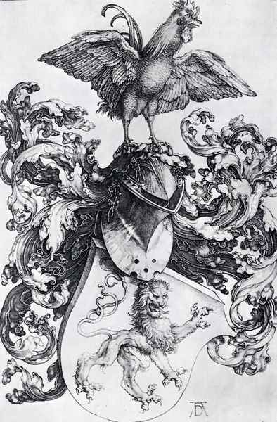 Coat Of Arms With Lion And Rooster Oil Painting by Albrecht Durer