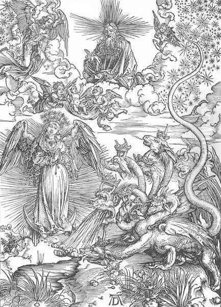 The Revelation of St John, 10. The Woman Clothed with the Sun and the Seven-headed Dragon) Oil Painting by Albrecht Durer