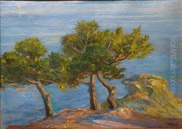 Pine Trees In Halki Oil Painting by Konstantinos Maleas