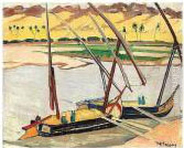 Boats On The Nile Oil Painting by Konstantinos Maleas