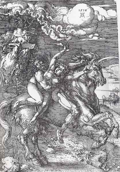 Abduction Of Proserpine On A Unicorn Oil Painting by Albrecht Durer