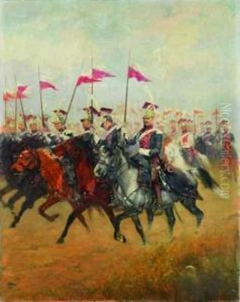 Chevau-legers Lanciers De La Garde Imperiale Ier Empire, Au Trot Oil Painting by Louis-Ferdinand Malespina