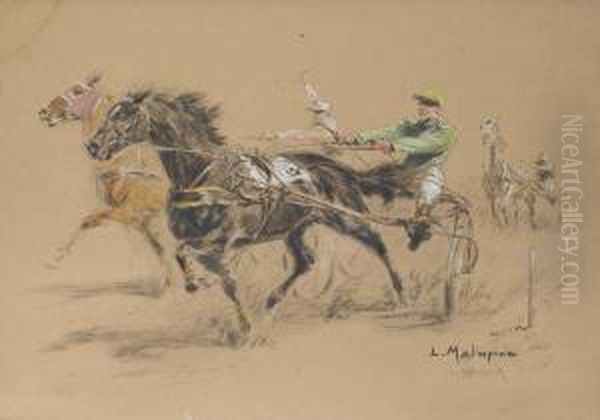 Le Plat, Le Trot Attele, L'obstacle Et Le Galop Oil Painting by Louis-Ferdinand Malespina