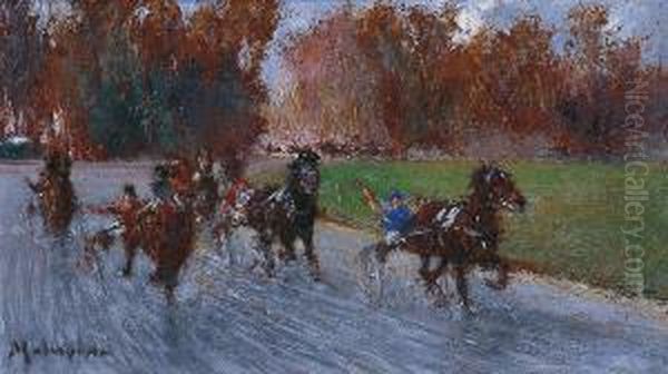 La Course De Trot Attele Oil Painting by Louis-Ferdinand Malespina