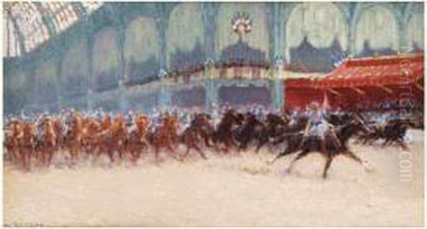 Charge De Cavalerie Dans La Nef Du Grand Palais Oil Painting by Louis-Ferdinand Malespina