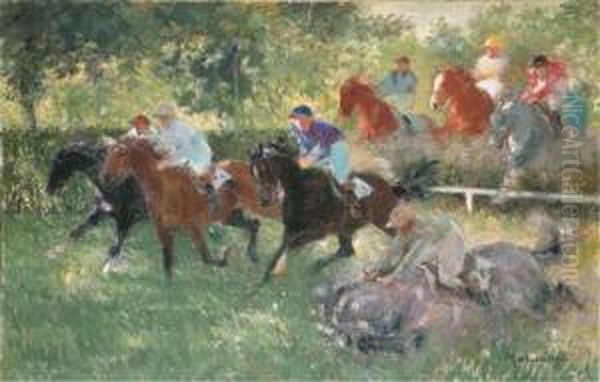 Les Courses A Auteuil Oil Painting by Louis-Ferdinand Malespina