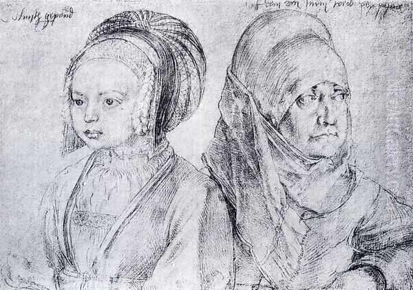 A Young Girl Of Cologne And Durer's Wife Oil Painting by Albrecht Durer