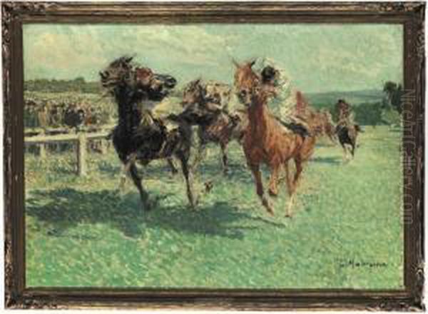 Race At Longchamps Oil Painting by Louis-Ferdinand Malespina