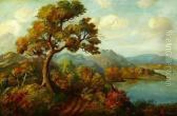 View Over Mountains And Lake Oil Painting by Louis-Ferdinand Malespina