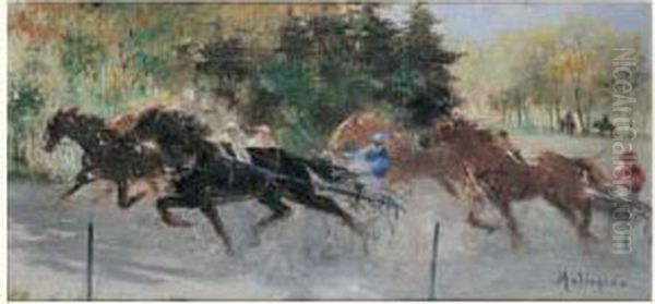 Aux Courses, Trot Attele Oil Painting by Louis-Ferdinand Malespina