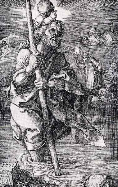 St Christopher Facing To The Right Oil Painting by Albrecht Durer