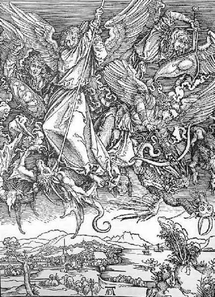 St Michaels Fight Against The Dragon Oil Painting by Albrecht Durer