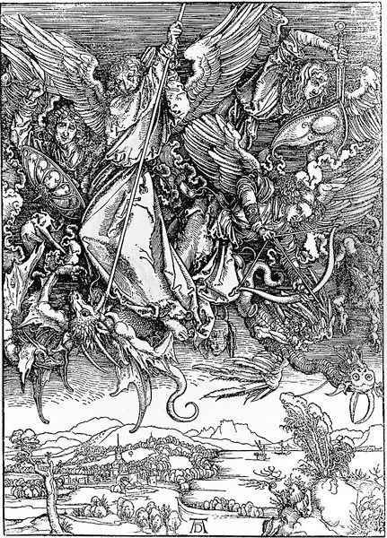 St.Michael and his Angels Fight the Dragon Oil Painting by Albrecht Durer