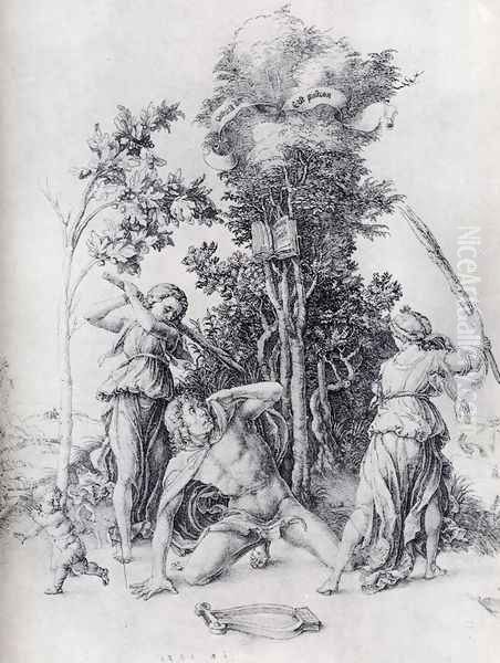 Orpheus Slain By Bacchantes With A Boy Running Away Oil Painting by Albrecht Durer