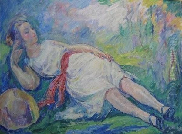 Woman Reclining Oil Painting by William Malherbe