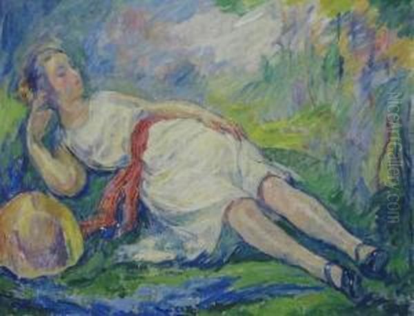 Woman Reclining Oil Painting by William Malherbe