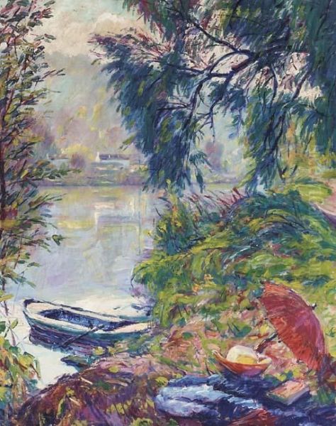 On The Banks Of A River Oil Painting by William Malherbe