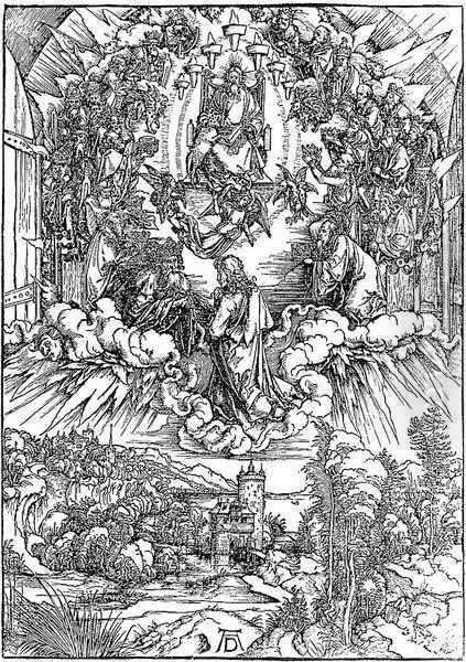 St.John in Clouds, Surrounded by 24 Elders around the Throne of God Oil Painting by Albrecht Durer