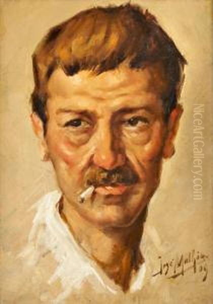 Retrato Do Pintor Aurelio Cezar Sobral Oil Painting by Jose Malhoa