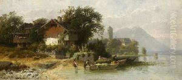 Am Ufer Der Fraueninsel. Oil Painting by Christian Friedrich Mali