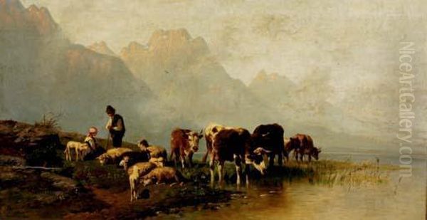 Tending The Herd Oil Painting by Christian Friedrich Mali