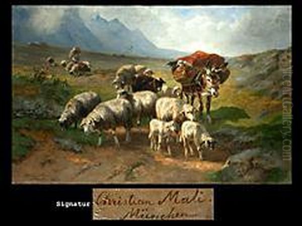 Schafherde Mit Esel Und Schafer Auf Einer Hochebene Oil Painting by Christian Friedrich Mali