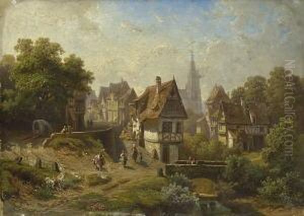 Partie In Einer Mittelalterlichen
 Stadt Mit Gotischer Kirche Oil Painting by Christian Friedrich Mali