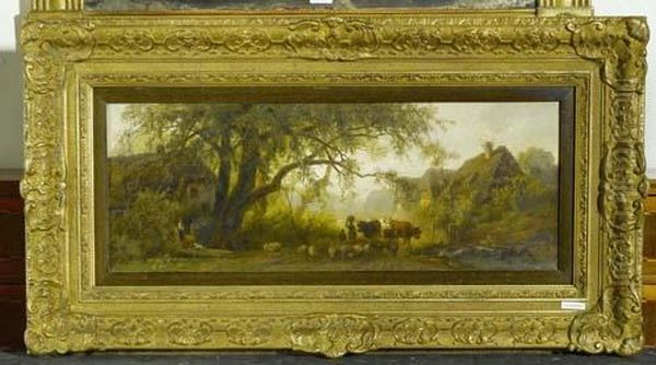 Hirten Mit Ihrer Herde Auf Einem Dorfweg. Oil Painting by Christian Friedrich Mali