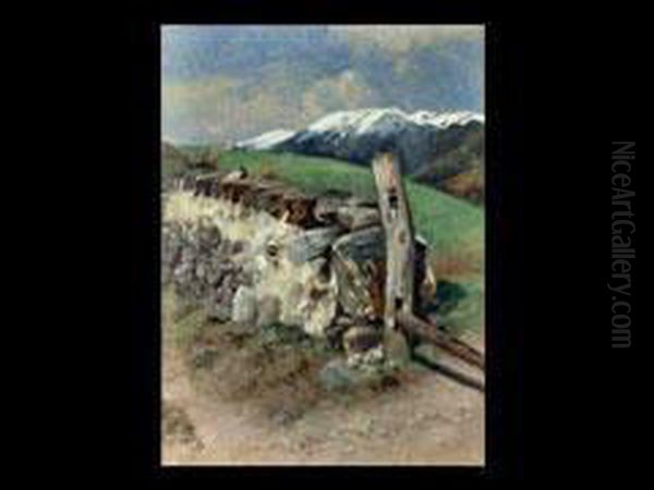 Steinmauer Und Kuhgatter Im Hochgebirge Oil Painting by Christian Friedrich Mali