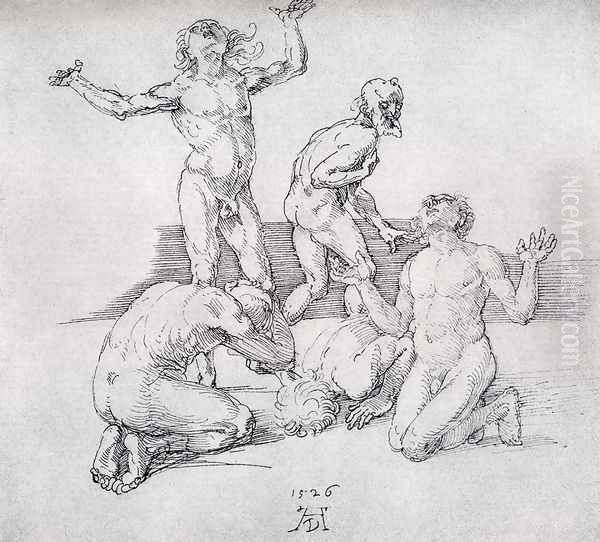 Five Male Nudes Oil Painting by Albrecht Durer