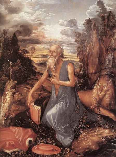 St Jerome In The Wilderness Oil Painting by Albrecht Durer