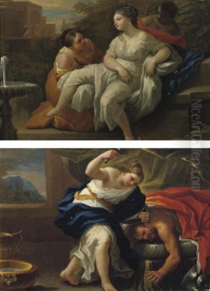 Jael Slaying Sisera; And David Spying On Bathsheba Oil Painting by Nicola Malinconico