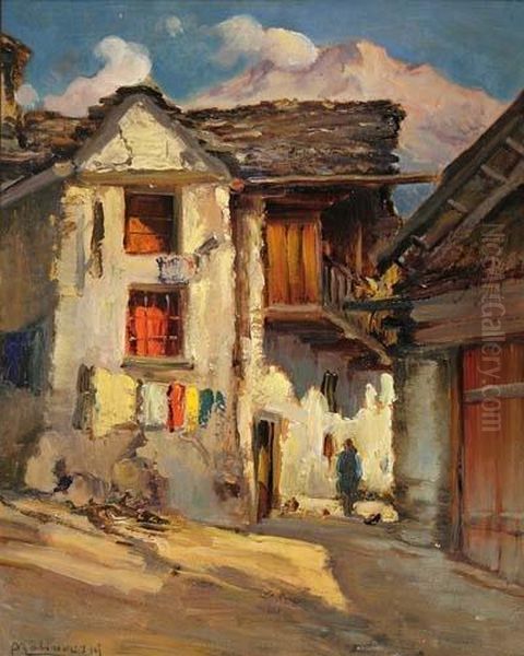 Borgo Alpino Oil Painting by Angelo Malinverni